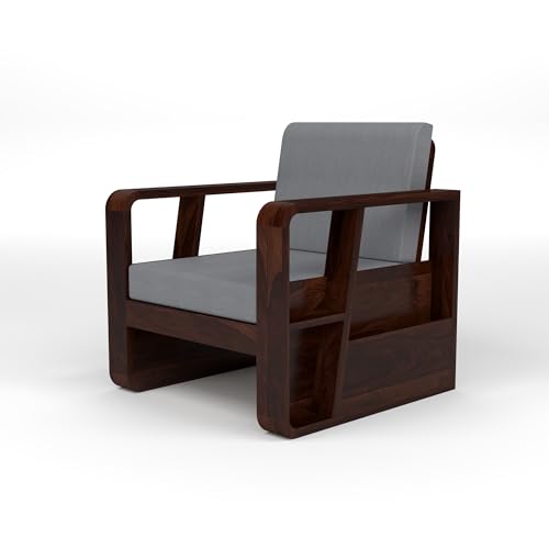 Image of Sheesham Wooden 4 Seater Sofa for Living Room | Solid Wood Sofa with Side Newspaper Holder | Rosewood Sofa Set for Home & Office | Lounge (Walnut Finish, 4 Seater)