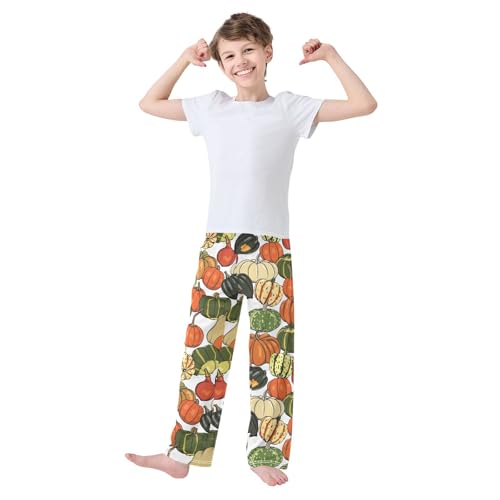 Colorful Pumpkin Boys Long Pants Soft Trousers Elastic Waist Kids Lounge Bottoms with Pockets S-XL2