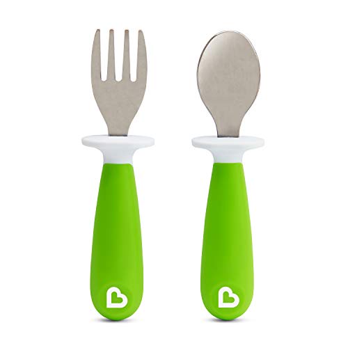 Image of Munchkin Raise Toddler Fork & Spoon Set for Mealtime, BPA Free, Green