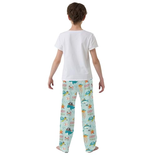 ZZXXB Pirate Whale Starfish Boys Long Pants Soft Trousers Elastic Waist Kids Lounge Bottoms with Pockets S-XL3