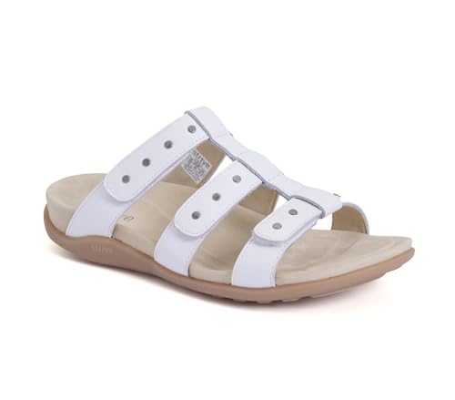 Strive Biarritz - Sandalias ortopédicas para caminar para mujer con soporte de arco, sandalias cómodas de cuero ajustables para fascitis plantar, pies hinchados, juanetes y aprobadas por podólogos