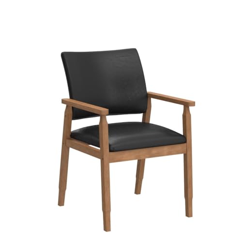 Image of NOBPEINT Mid-Century Modern Dining Chairs with Armrest Set of 4, PU Leather Upholstered Dining Room Chairs with Solid Wood Frame, Walnut Kitchen Armchairs for Kitchen Living Room Restaurant, Black