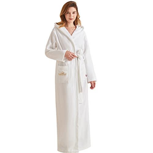 XUEMML Unisex Terry Bathrobe 100% Cotton，Womens Robe Luxurious Hooded ，Ankle Long Hooded Lightweight Cotton Bathrobe3