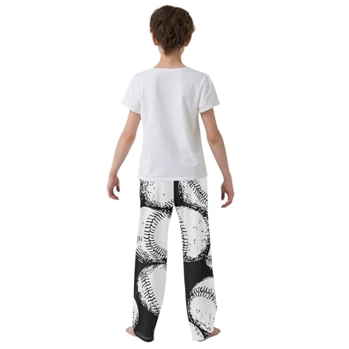 ZZXXB Baseball Retro Print Boys Long Pants Soft Trousers Elastic Waist Kids Lounge Bottoms with Pockets S-XL3