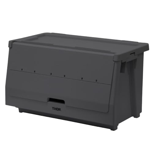 THOR STACKING SHELF CONTAINER ソー スタッキングシェルフコンテナ 収納ボックス 収納ケース ふた付き おしゃれ コンテナボックス 【モノギャラリー限定収納ステッカー付き】 (ミッドグレー, 50L/蓋付き/単品)