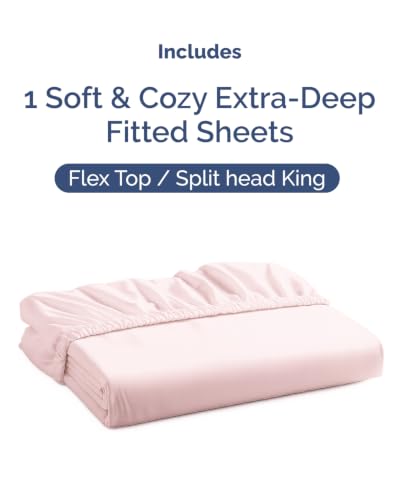 Image of Extra Deep Flex Top Split Head King Fitted Sheet - Hotel Luxury Single Fitted Sheet Only - Easily Fits 18 inch to 24 inch Mattress - Ultra Soft, Wrinkle Free w /Extra Deep Pockets - Lavender Pink