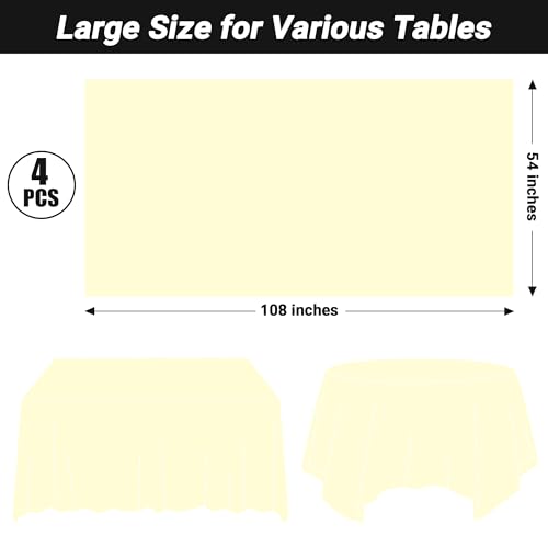 Image of QZYL 4 PCS Picnic Table Cover, 54 x 108 Inches Plastic Disposable Tablecloth, Ivory Smooth Rectangle Tablecloth, Indoor or Outdoor Parties Birthdays Wedding Decor, Leakproof and Waterproof