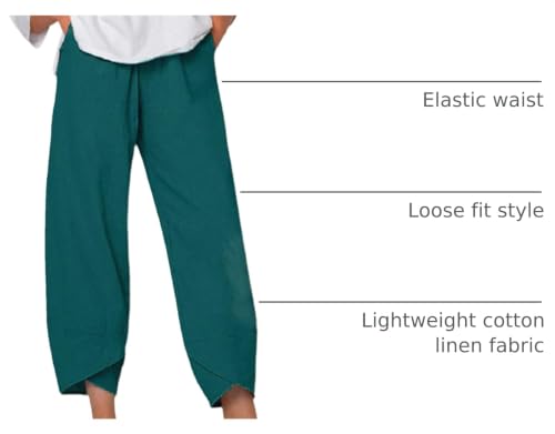 Image of Womens Cotton Linen Capri Pants Casual Elastic Printed Ankle Pants | Cotton Linen Capri Pants for Women 2025 Casual Printed Cropped Palazzo Pants Elastic Waist Lounge Baggy Trousers