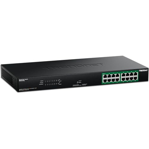 Image of TRENDnet 16-Port Gigabit PoE+ Switch, TPE-TG160g, 16 x Gigabit PoE+ Ports, 246W PoE Power Budget, 32 Gbps Switching Capacity, Ethernet Splitter, Metal, Lifetime Protection, Black
