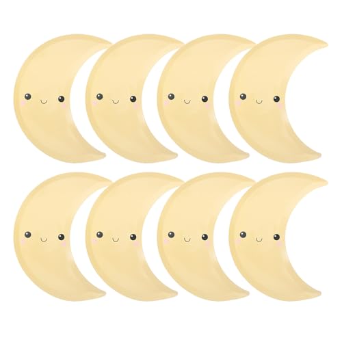 Hoement Platos de Papel Desechables Diseño de Luna Creciente, Color Amarillo, Pack de 8 Unidades para Fiestas de Cumpleaños y Decoraciones Espaciales