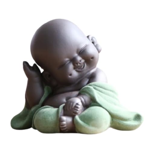 Hand-Carved Ceramic Pot-Bellied Maitreya Tea Pet, Smiling Buddha Happy Monk Sculpture, Tiny Desktop Figurine for Meditation & Office Zen Decor (1)