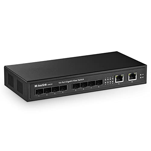 Image of MokerLink 10 Port Gigabit SFP Switch, 8 Gigabit SFP, 2 Gigabit Ethernet, Metal Unmanaged Network Switch