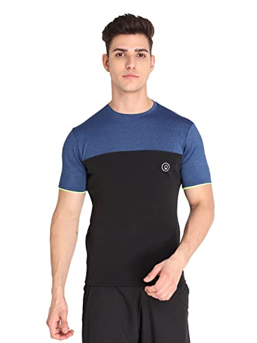 Image of CHKOKKO Men's Round Neck Gym T-Shirt Blue Black Neon XL