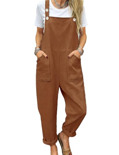 Image of YESNO Women's Overalls Cotton Boho Casual Floral Bib Jumpsuit Baggy Adjustable Strap Romper with Pockets PVV