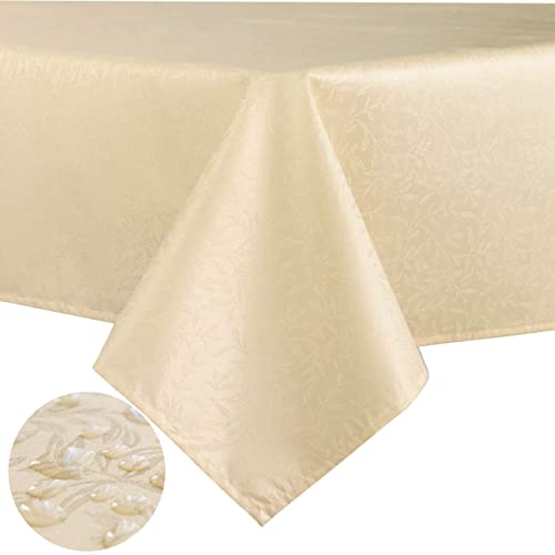 Weekly Top Sale Glory Season Stain Resistant Tablecloth Jacquard Weave Fabric Waterproof/Oil-Proof Treatment 55x70 Cream Rectangle Floral Pattern Decor Rustic Table Cover for Kitchen Dining Table