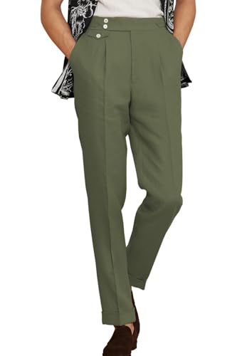 Men's Linen Pants Casual Dress Lightweight Slacks Business Vacation Regular Fit Trousers for Work