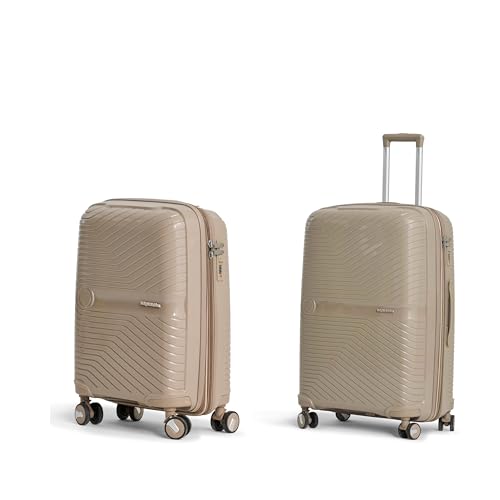 Image of 2 Pc Set 50 cms & 70 cms- Small (Cabin) & Large Polypropylene 360 Degree 8 Wheels Trolley Bag for Travel Hard Case Luggage, Combination Lock with 3 Yrs Warranty (Coffee)