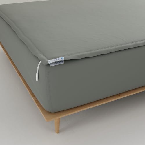 Image of QuickZip Fitted Plus Spare Bundle: 1 Fitted Sheet (Base + Zip Sheet) & 1 Zip Sheet - Easy to Change, Won't Pop Off - Soft Sateen 400 TC 100% Cotton - 15 inch Deep Pockets RV King Size - Slate Gray