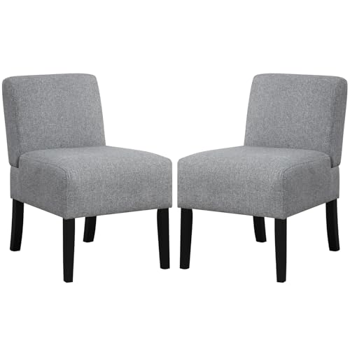 Giantex Armless Accent Chair Set of 2, Upholstered Living Room Chair with Rubber Wood Legs, Modern Slipper Side Chair, Reading Chair for Living Room, Bedroom, Waiting Room, Office, Small Spaces, Grey