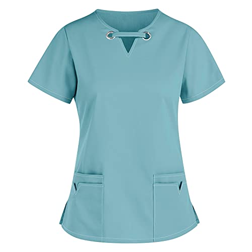 NAOFU VêTements MéDicals,Survêtements Label Blouse Tunique Médicale Hommes Femmes Coton à Manches Courtes Col V Soins Infirmiers Uniforme Infirmière, Hauts Haut De Travail DéContracté à La Mode Cover