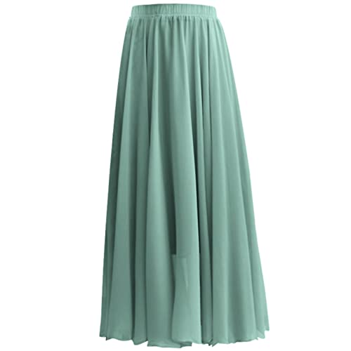 Skang Rock Damen Sommer Lang Sommer Damen Einfarbig Chiffon Rock Damen Hohe Taille Langer Rock Bleistiftrock Mit Spitze (Mint Green, XL)