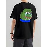 Tシャツ メンズ レディース ティーシャツ カエルのペペ 半袖 綿100% T-Shirts 肩落とし 丸襟 通勤 通学 日本からの発送 Black 2XL