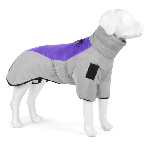 犬服 大型犬用 ジャケット 犬用品 防水 防風 防寒着 防風保温 秋冬向け 防水パッド付き リフレクター付き (3XL,紫)