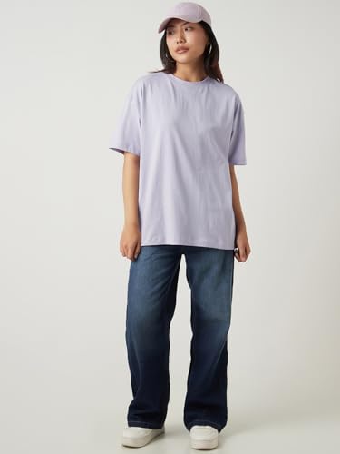 Image of Bewakoof Women's Solid Oversized Fit Half Sleeve Round Neck Cotton Jersey T-Shirt