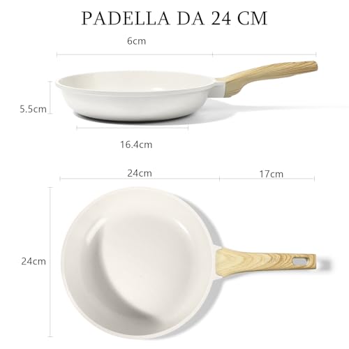 GiPP Padella Antiaderente in Ceramica – Padella Sana e Atossica da 24 cm, Compatibile con Induzione, Senza PFAS e PFOA, Lavabile in Lavastoviglie, Manico a Bassa Temperatura(Bianco,24cm) - immagine 3