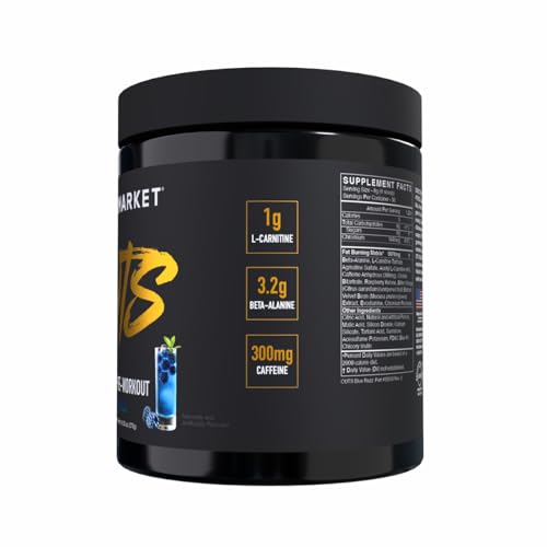 Image of BLACKMARKET CUTS Pre Workout - Flavored Energy Powdered Drink Mix for Men & Women, Great for Muscle Definition, Thermogenic, Creatine Free, (Blue Razz, 30 Servings)