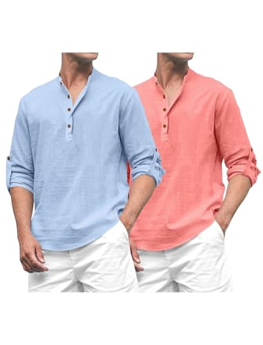 Image of ROYALSCOUT Combo of Men's Solid Cotton Blend Full Sleeve Straight Kurta Shirt (Pack of 2)