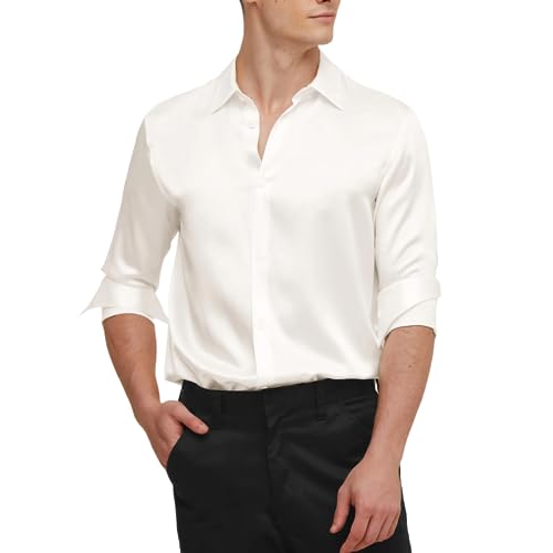 Image of Men's Luxury Satin Shirt Slim Fit|Men's Slim Fit Satin Shirt - Shiny, Soft|Men's Satin Shirt - Luxury Silky Nightclub & Event Wear|Silk Satin Shirt for Men - Lightweight, Shiny, and Comfortable