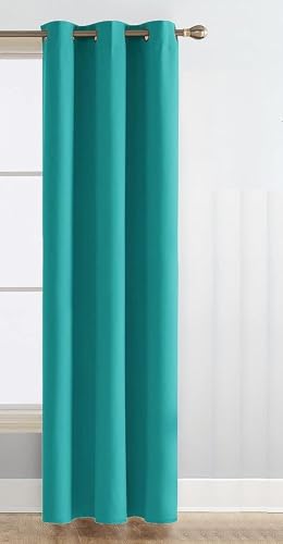 Image of 100% True Blackout Curtains 7 Feet, Set of 1 Panels | 300 GSM Heavy Room Darkening Polyester Cloth for Bedroom & Living Room | Thermal Insulated Heat & Noise Reducing (84x47 Inch, Aqua) | 100% Room Darkening Thermal Insulated Heat & Noise Reducing Curtains 7 feet long
