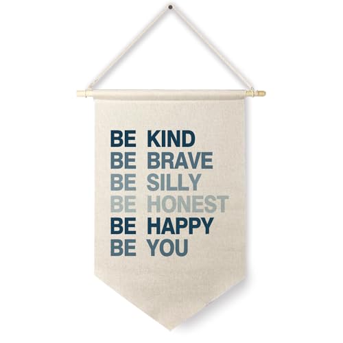 Image of Qpenm Be Kind Be Brave Inspirational Boy Hanging Wall Canvas Banner, Blue Boy Nursery Hanging Pennant Flag Prints for Boys Room Playroom Posters & Prints