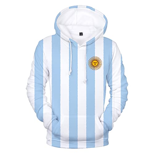 YuanDiann Qatar Coupe du Monde Football Pull a Capuche Fans Manche Longue Homme Femme Loose Sweat Shirt Impression Extensible Sport Casual Hoodie avec Poche 3D Argentine 2# M Cover