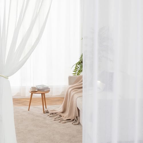 MIULEE Voile Vorhang mit Ösen transparent 102x225 cm 2er Set Weiß – Ansicht 4