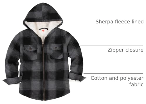 Image of ThCreasa Boys Plaid Flannel Jackets Sherpa Lined Zip Up Long Sleeve Warm Flannel Shirt with Hood