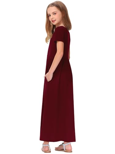 Image of Deerose Girls Maxi Dress Short Sleeve Casual Long Dresses with Pockets 5-14 Years