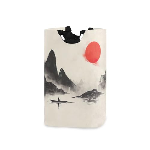 Jihqo Laundry Hamper Basket Chinese Mountain Landscape Collapsible Nursery Storage Bin Waterproof Clothing Baskets for Home Bedroom Bathroom Washing Room