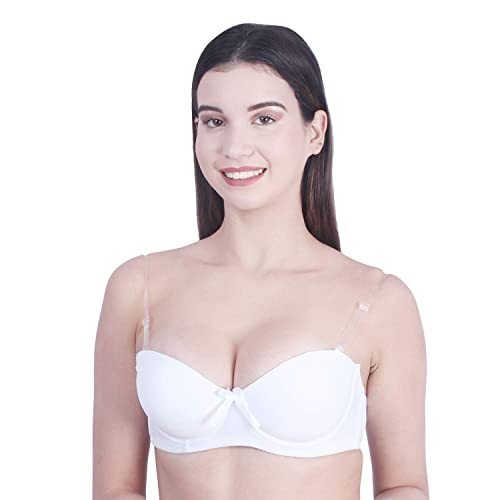 Image of Women's Balconette Bra Transparent Strapless Backless Invisible Clear Back Underwire Pushup Padded Bra Cups Demi