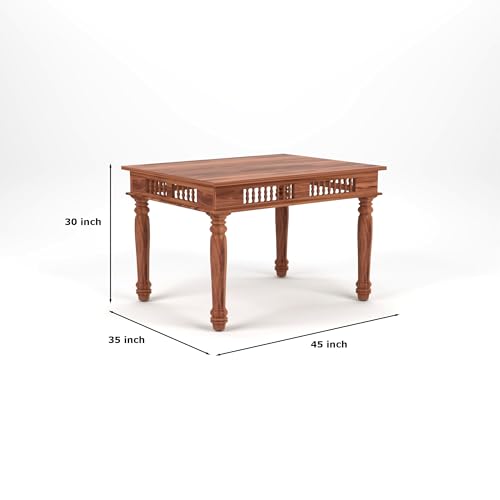 Image of Solid Sheesham Wood Traditional Dining Table 4 Seater Wooden Four Seater Dinning Table with 4 Chairs for Home Chairs with Cushion Dining Room Sets for Restaurants (Natural Finish)
