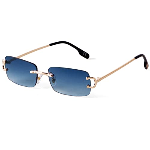 JUDOO Fashion Rimless Rectangular Sunglasses for Women Men Vintage Narrow Eyewear
