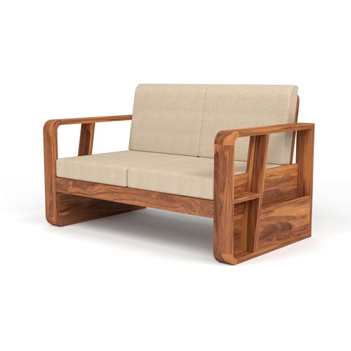 Image of KINGS HOME FURNITURE Sheesham Wooden 4 Seater Sofa for Living Room | Solid Wood Sofa with Side Newspaper Holder | Rosewood Sofa Set for Home & Office | Lounge (Honey Finish, 4 Seater)