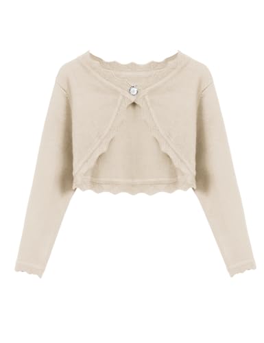 Image of Arshiner Girls Open Front Bolero Shrug Kids Long Sleeve Cropped Elegant Cardigan Knit Sweater