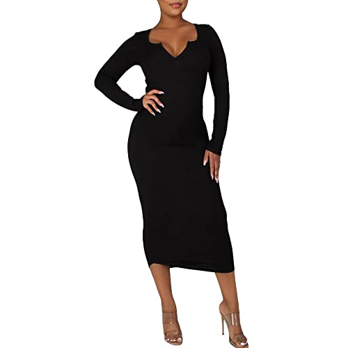 VAAX Maxikleider Damen, Elegantes Langärmliges Kleid Für Frauen-Sexy...