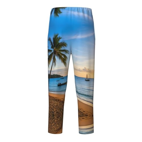 Pajama Pants Pajama Bottoms with Elastic Waistband Sleepwear Lounge Pants, Beach Coconut Tree Boat2