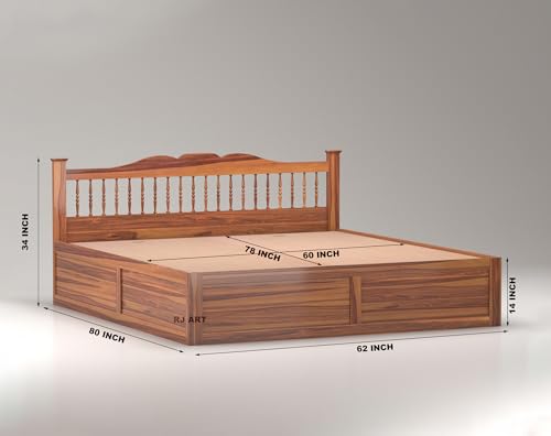 Image of Solid Sheesham Wood Queen Size Bed with Box Storage for Bedroom Living Room Home Hotel Wooden Double Bed Cot Palang Home Furniture (Honey Finish)
