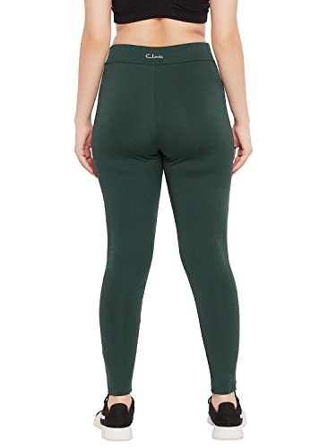 Image of Clovia Women's Snug Fit Ankle-Length High-Rise Active Tights in Green