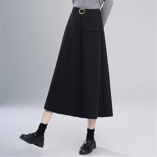 Women's Solid Color High Waisted Slim Mid-Length Woolen with Hidden Hip Flared Skirt4