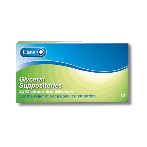 Care Children Constipation Relief Suppositories Relief of Occasional Constipation Stimulate Bowel Movement Suitable for Children 1+ Glycerol BP 70% 2g 12 Tablets